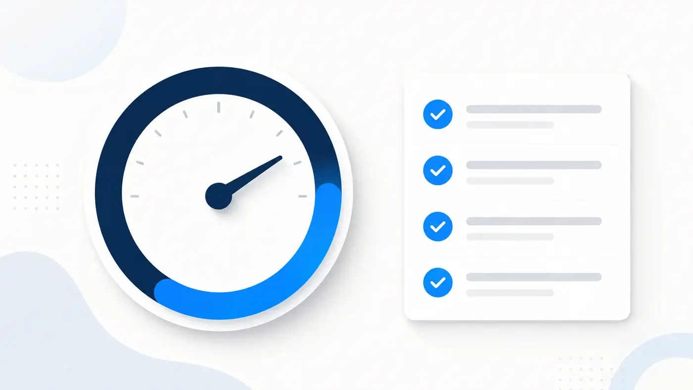 An abstract readiness dial and checklist representing a CPD accreditation readiness score